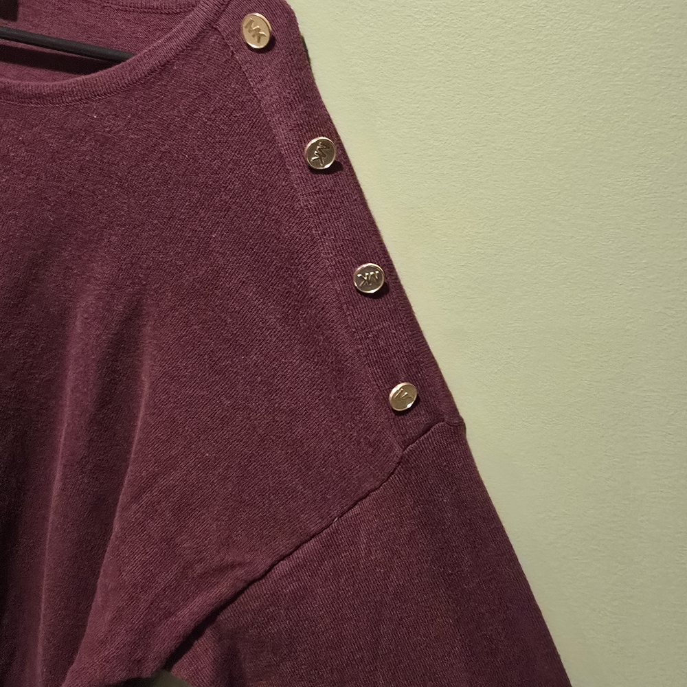 Michael Kors Deep Burgundy Knit Sweater With Button Shoulder Accents Size 2X - Picture 3 of 6